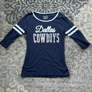Her Style Dallas Cowboys Sequins 3/4 Sleeve Top Navy Small